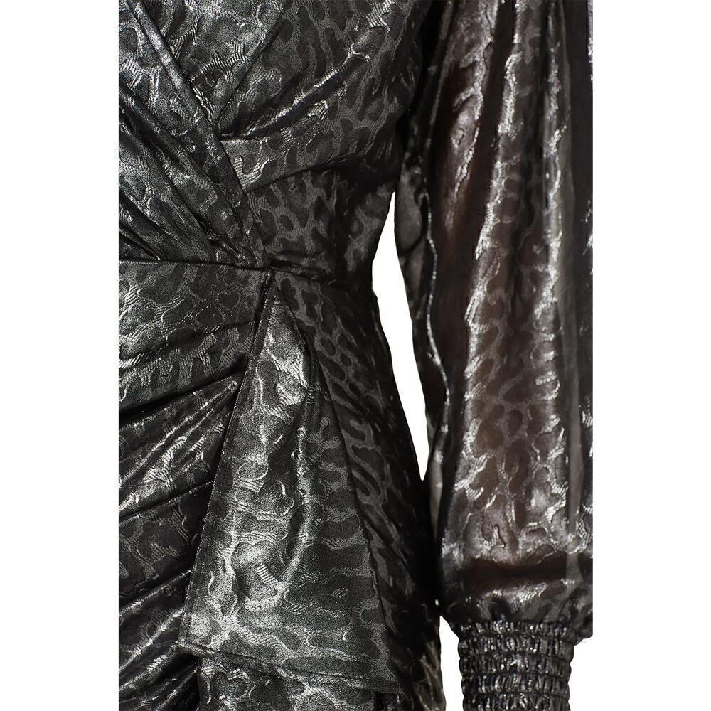 PINKO Cachaca 2 Faux Wrap Dress Leopard Print Long Sleeve Mini Silver Size 10 - Picture 5 of 13